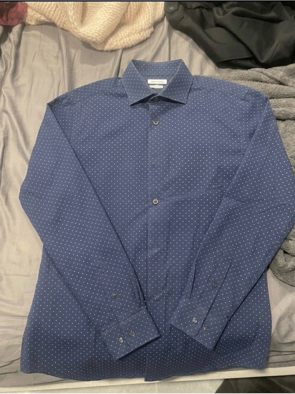 EXPRESS Men’s Extra Slim Fit Dress Shirt Blue Polka Dot NWOT Large 16-16.5